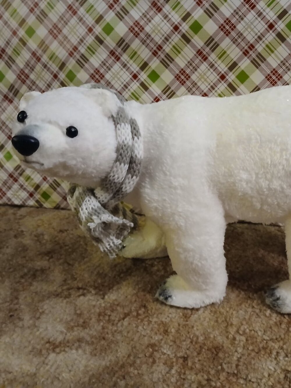 Faux Fur over Paper Mache Walking Polar Bear Indoor Christmas Winter Decoration